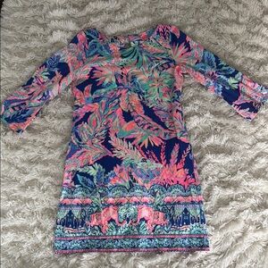 Lilly Pulitzer Blue and Pink Tropical Midi Dress
